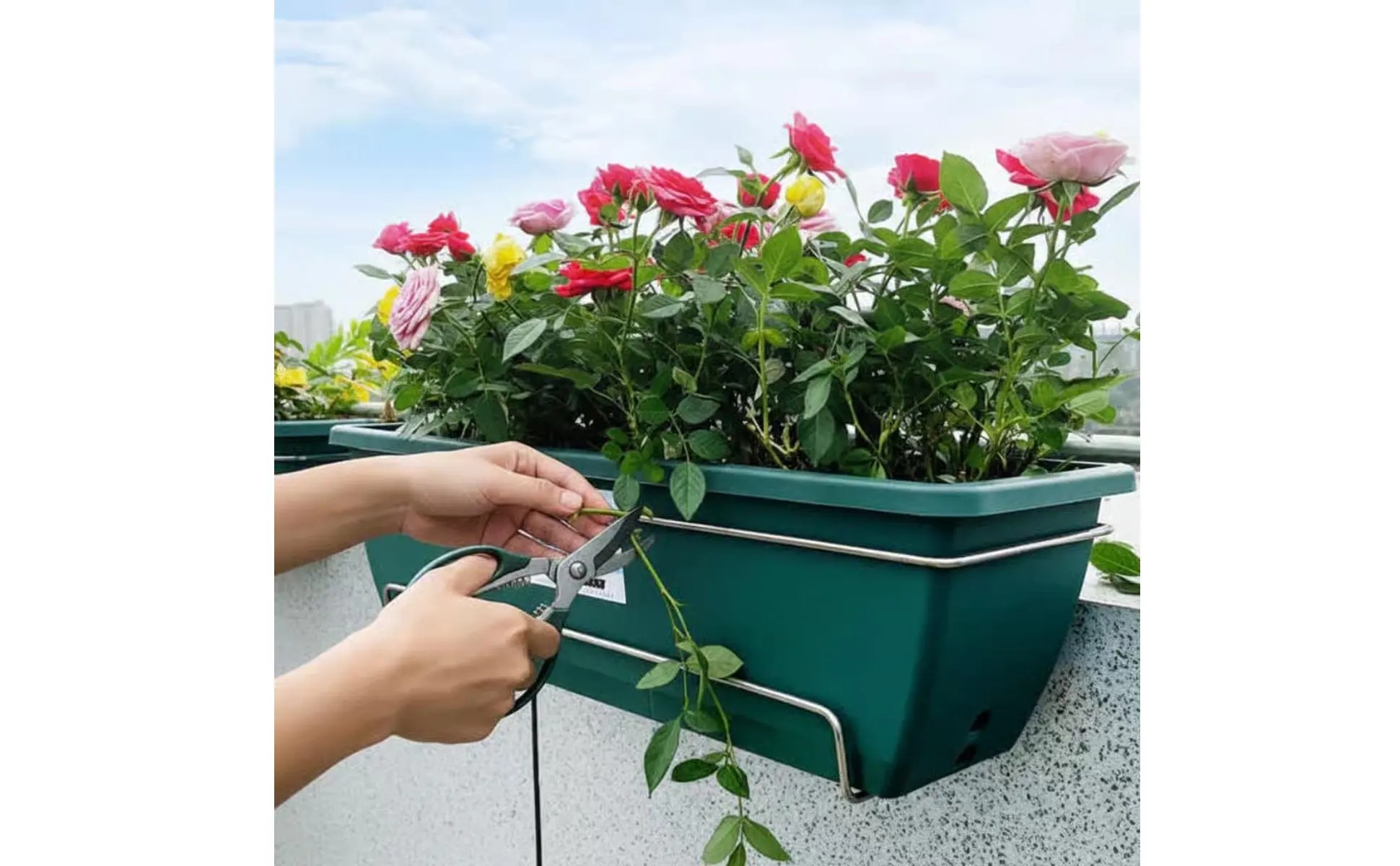 Long Plastic Vegetable Planter Weather Resistant Automatic-Watering Flower Pot Rectangular Planter Integrated Drainage Tray