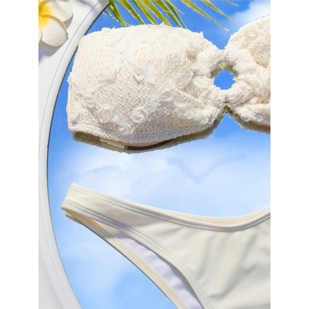 Neuer 3D-Blumen-Bandeau-Bikini mit hohem Beinausschnitt, Damen-Badeanzug, zweiteiliger Bikini-Set, Badebekleidung, Badeanzug, Schwimmanzug V6225 – Detail 14