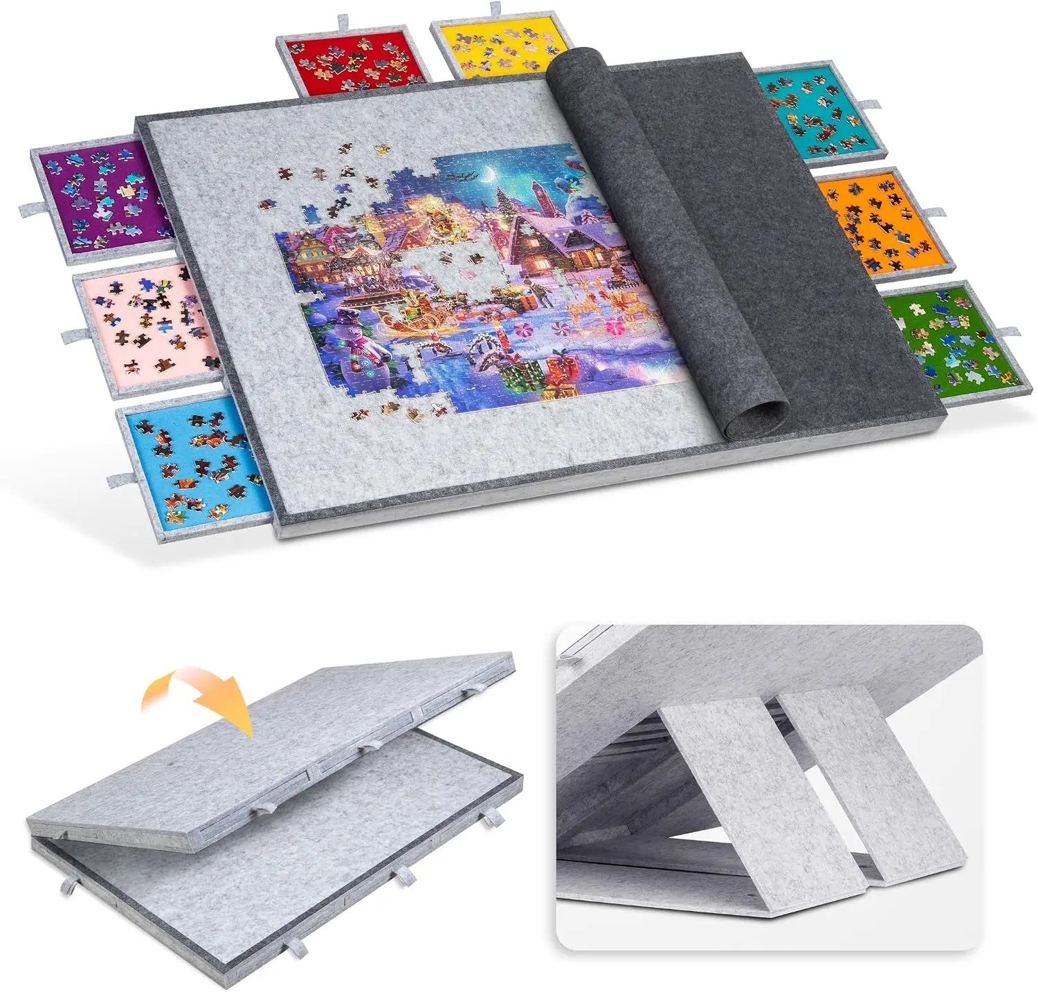 2000 Piece Jigsaw Puzzle Board with 8 Drawers & Cover, 3 Tilting Angle, Foldable