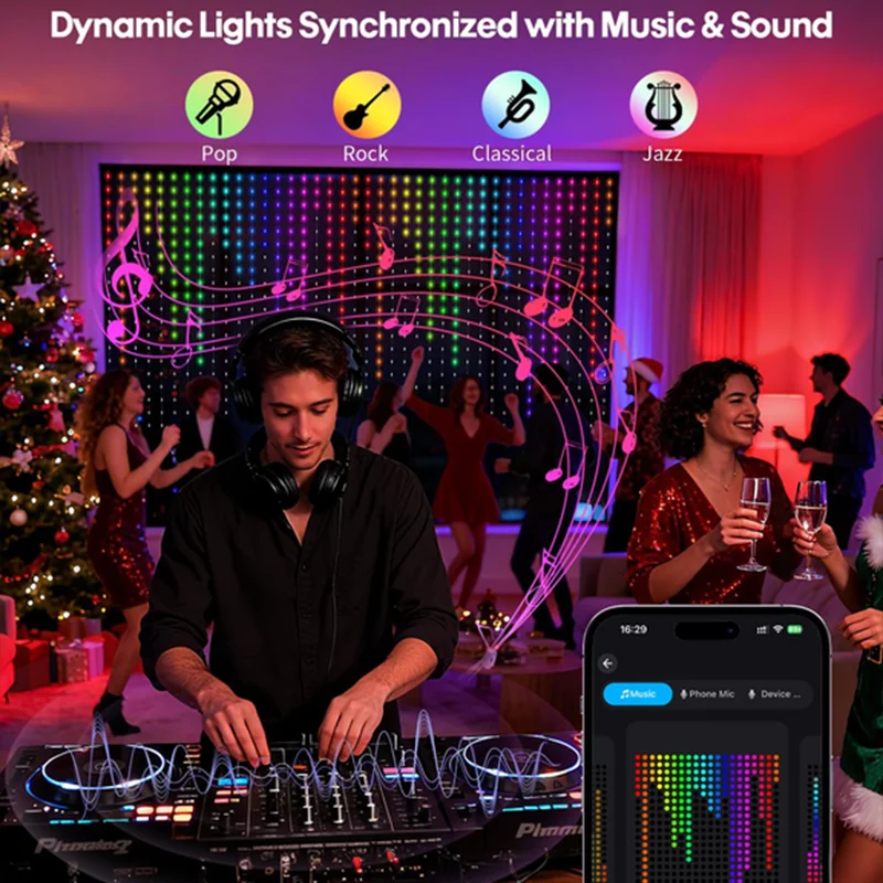 Smart Curtain Lights LED Fairy Lights App Remote Control Music Sync DIY Pattern Text IP67 Waterproof for Birthday Party Decor
