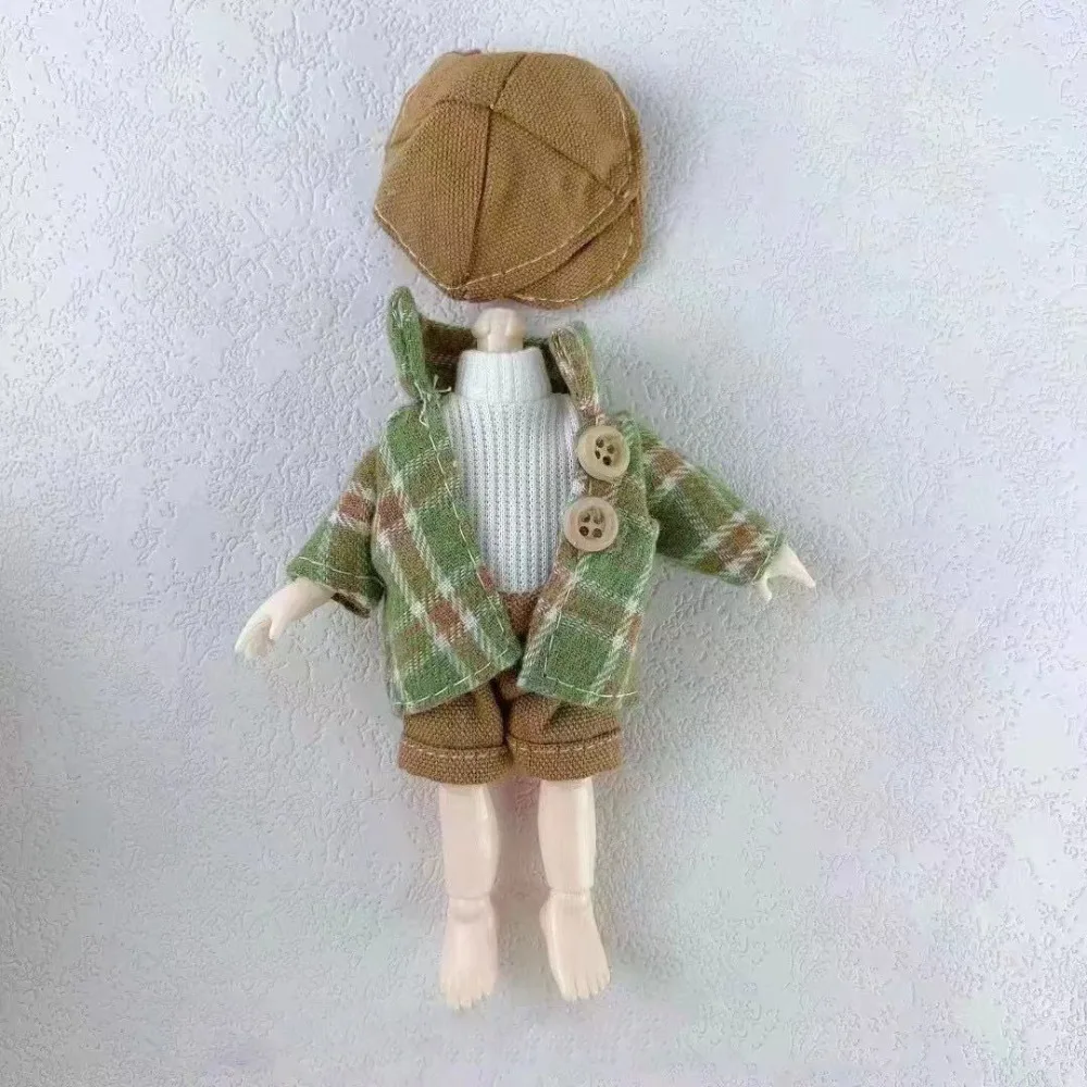 New Lovely Cotton Clothes Replaceable Cute Shirt Pants Hats Kindergarten Set For 1/11 OB11 Dolls