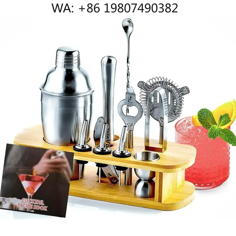 Complete Home Martini Making Kit, 13Pcs Stainless Steel Boston Cocktail Shaker Full Bartender Tools With Detachable Wooden Stand
