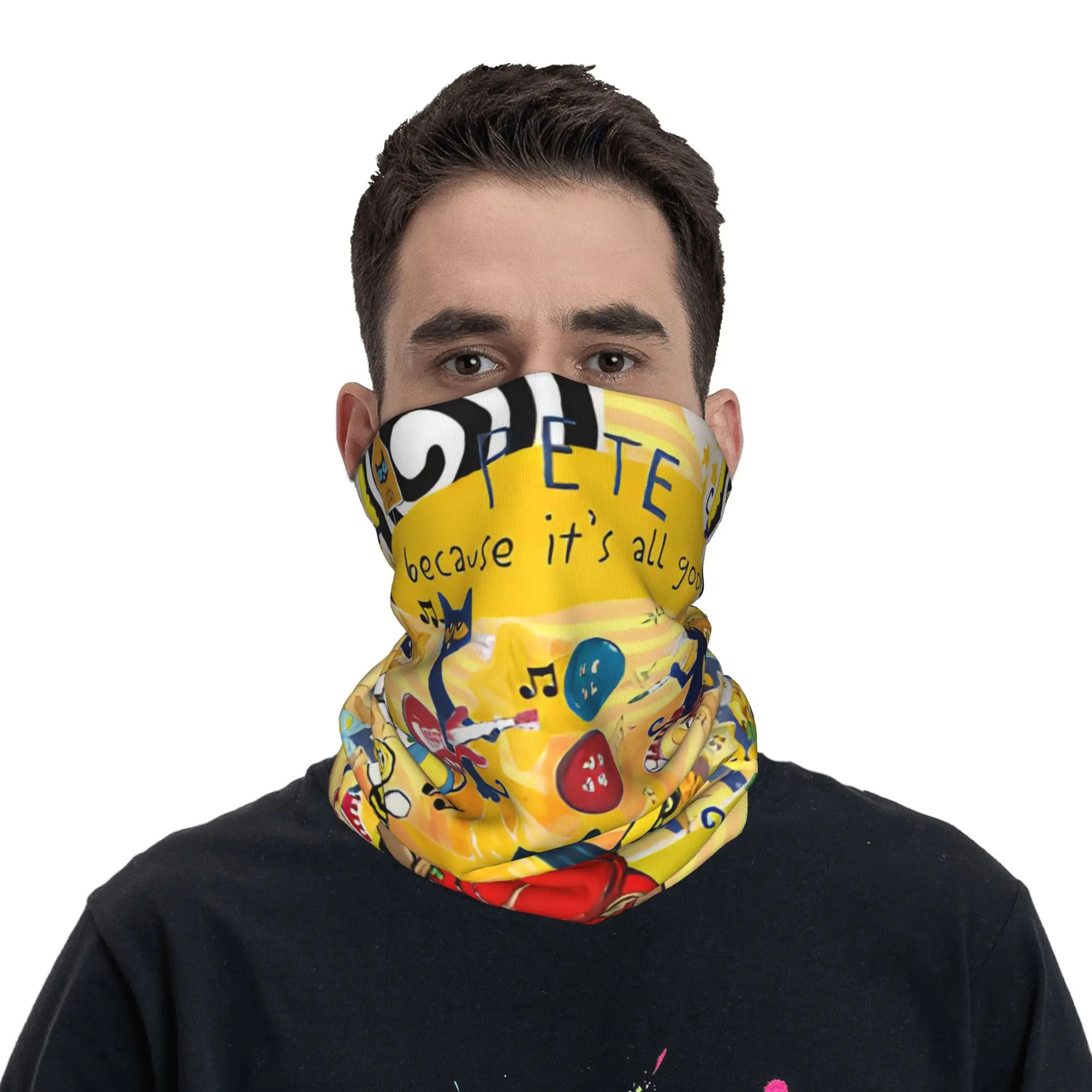 Pete the Cat  Cool Kitten Bandana Neck Gaiter Printed Cartoon  Wrap Scarf Warm Headband Cycling for Men Women Adult Windproof