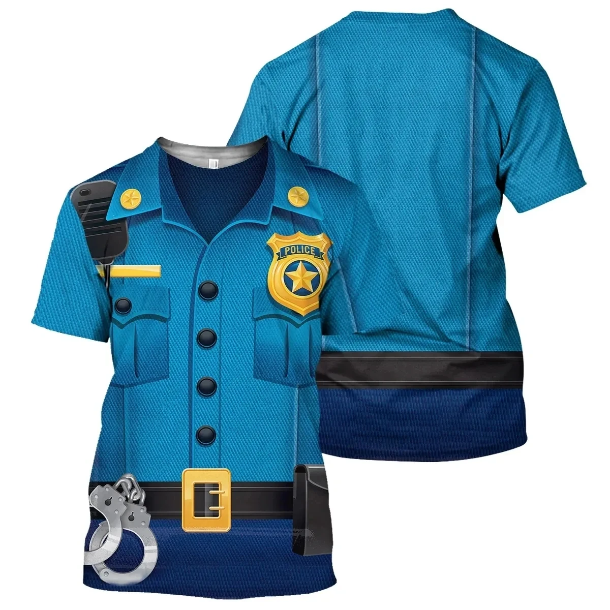 Men Women Summer 3D Digital Print Police Cosplay Round Neck T-shirt Outdoor Casual Breathable Short Sleeve Sexy Uniform Tops