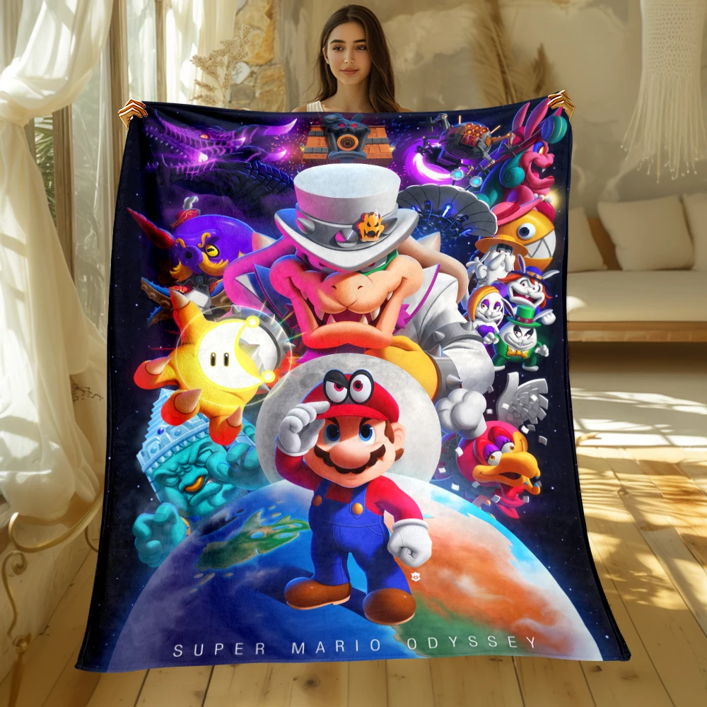 Mario Print Four Seasons Blanket Sofa Bed Cover Soft and Fluffy Blanket Soft Warm Flannel Throw Blanket Gift Art.