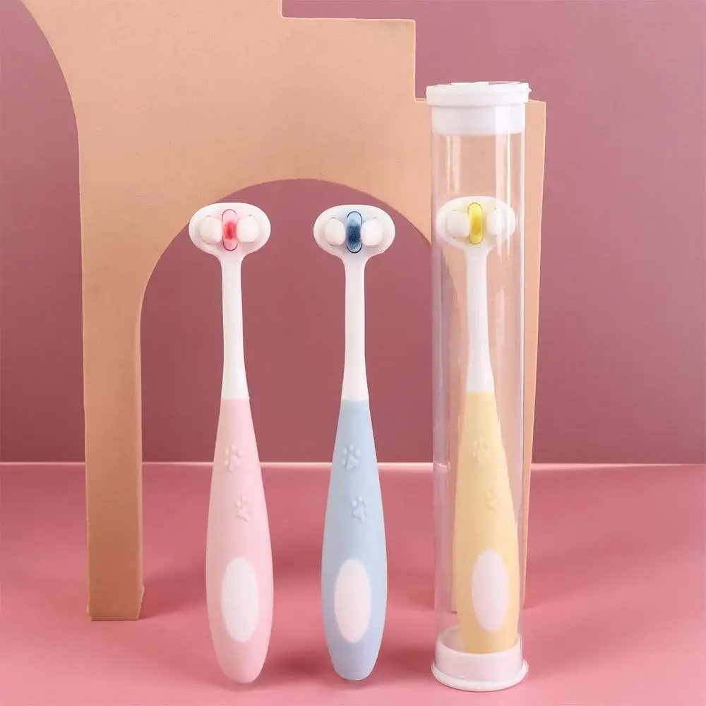 Cartoon Triple Sided Toothbrush Oral Cleaning Soft Bristles Children Toothbrush Reusable Ultra Fine