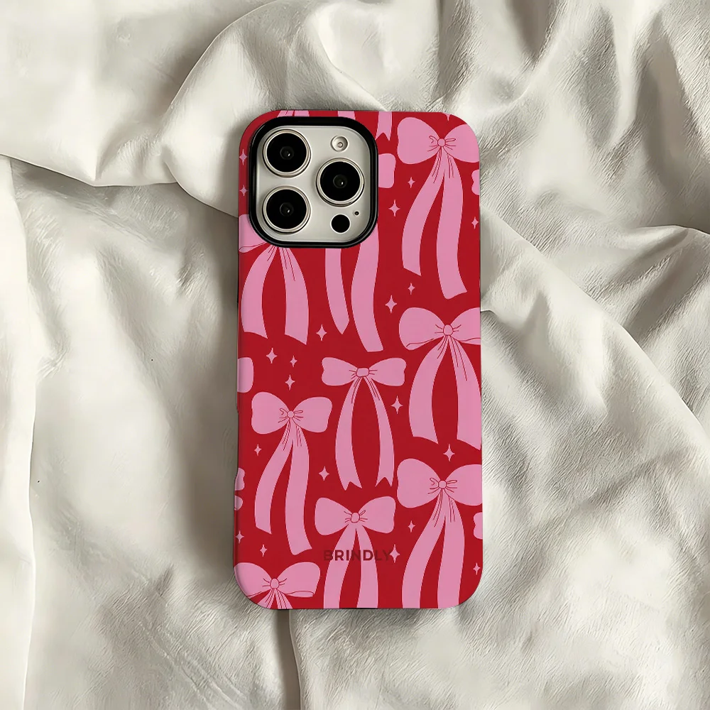 Red & Pink Bows Print Phone Case for Samsung Galaxy S20 S23 S24 S25 S26 FE Plus Ultra Edge 4G 5G Luxury Double-layer Back Cover