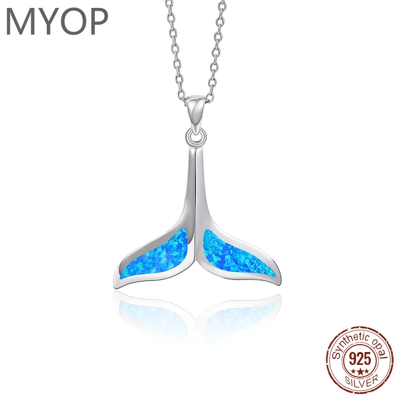 XYOP 925 Silver Gift Synthetic OPAL Fishtail Pendant, Artistic Atmosphere Warm Simple Design Sense New