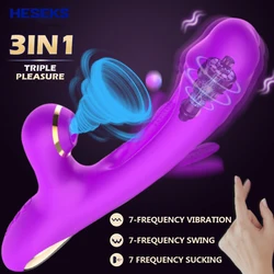 HESEKS 3 IN 1 G-Spot Vibrator Clitoris Stimulation Silicone Vibrators Dildo with Powerful Finger Flick Sex Toys For Womans