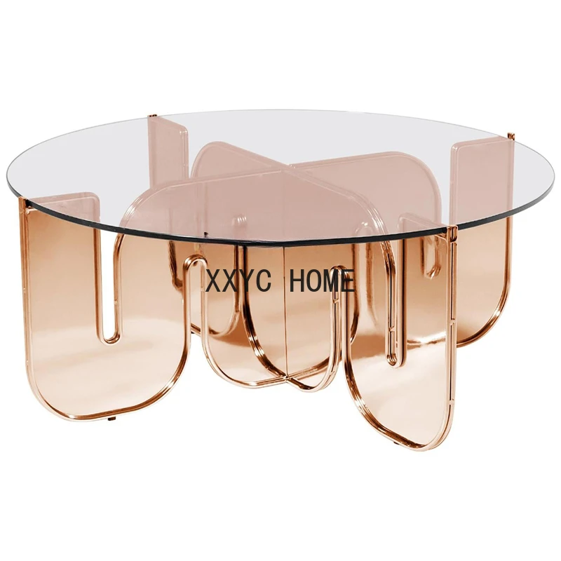 

Crystal round Art Tea Table Simple Style Tea Table Creative Transparent Wave Table