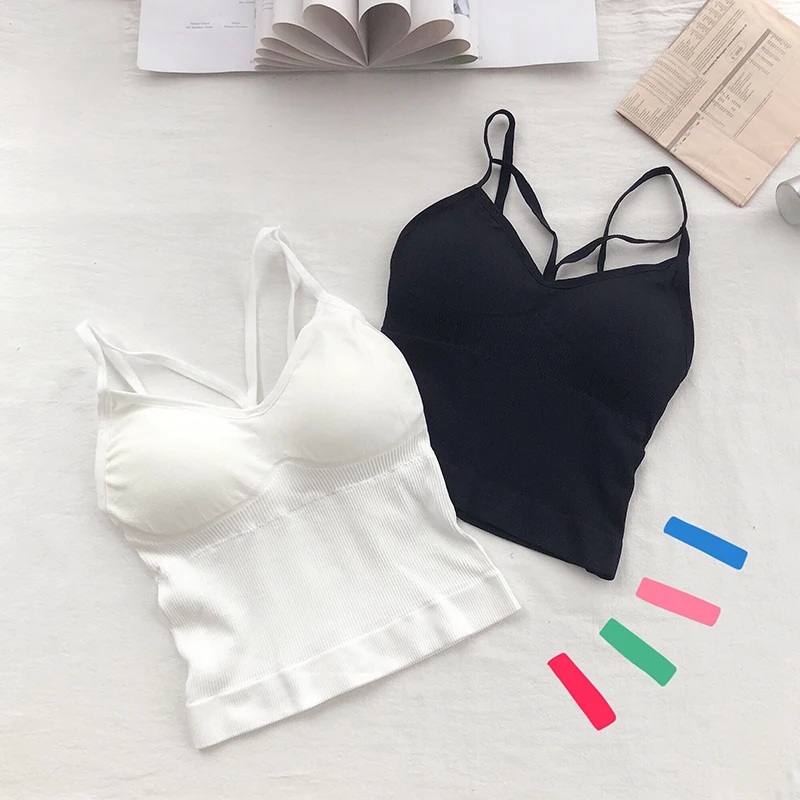 

Women Cotton Lingerie Push Up Bra Sexy V Neck Tube Top Fashion Solid Color Underwear Female Soft Brassreie With Chest Pad