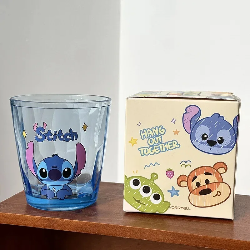 310ml lilo & ponto copo de enxaguatório bucal infantil disney anime mickey mouse winnie the pooh copo de água engrossado anti gota copos de cristal