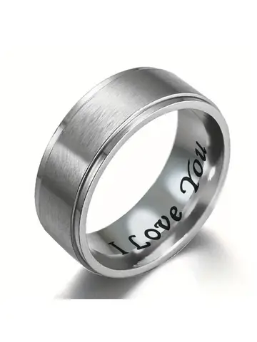 1pc I Love You Engraved Titanium Steel Ring - Durable, Hypoallergenic Mens Band, Perfect for Valentines Day