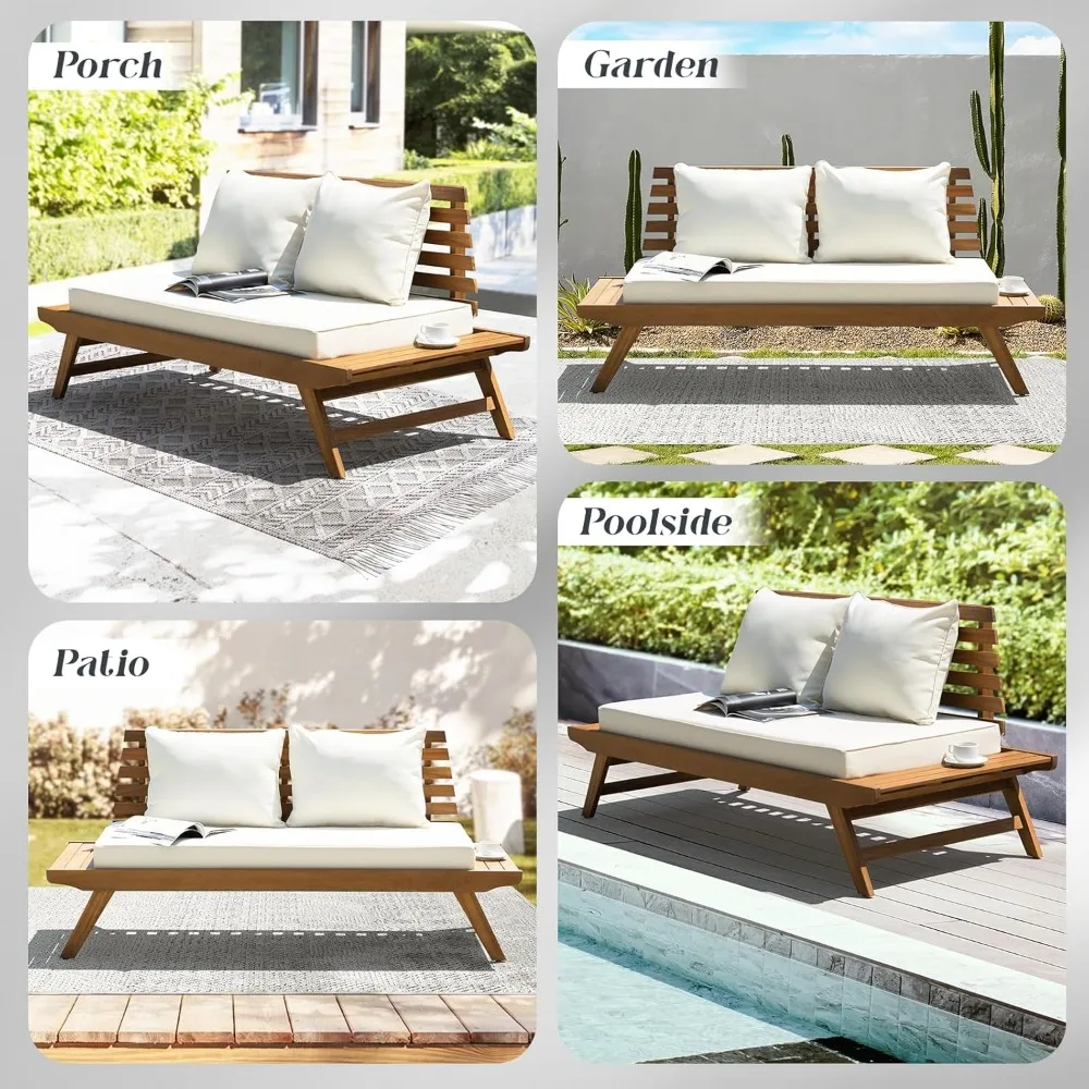 IDZO Lucille سعة 800 رطل، أريكة خارجية معتمدة من FSC بمقعدين مع وسائد سميكة 3.9 بوصة، لمسة نهائية من خشب الساج P