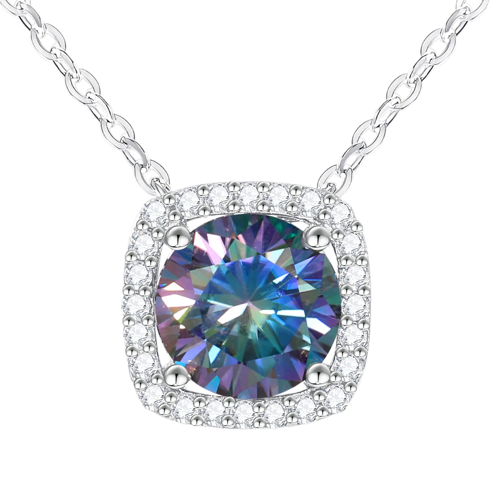 

S925 Sterling Silver Colorful Moissanite Sugar Cube Pendant Necklace Women Luxury Clavicle Chain Fine Jewelry Gift