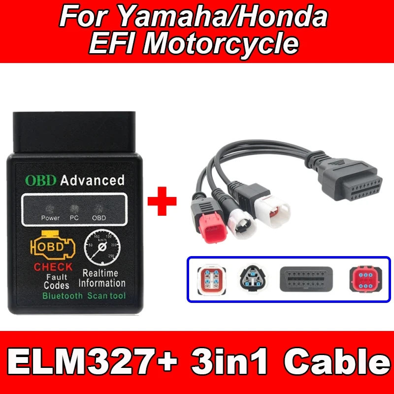 ELM327 Bluetooth with 3PIN To 16PIN Cable For Yamaha y15 for Honda Motorbike Motorcycle OBD2 ELM 327 Fault Code for Android