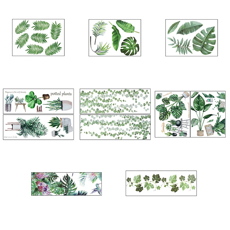 1 Set tropische Blatt-Wandaufkleber, Schildkröten-Farnblätter, Fensteraufkleber, Wanddekor-Aufkleber, PVC-Vinyl, zum Abziehen und Aufkleben, für Zuhause und Büro
