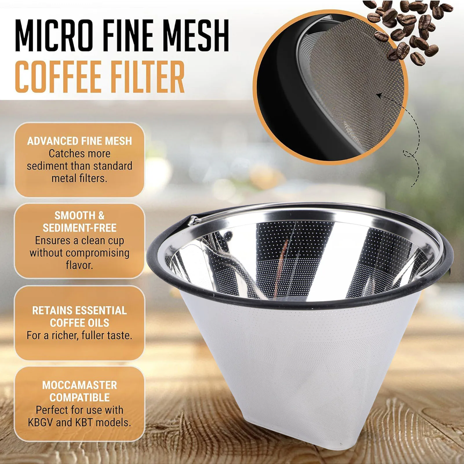 Filtro de acero inoxidable apto para cafetera Moccamaster serie KBGV KBT, repuesto de filtro de café de cono reutilizable de Metal