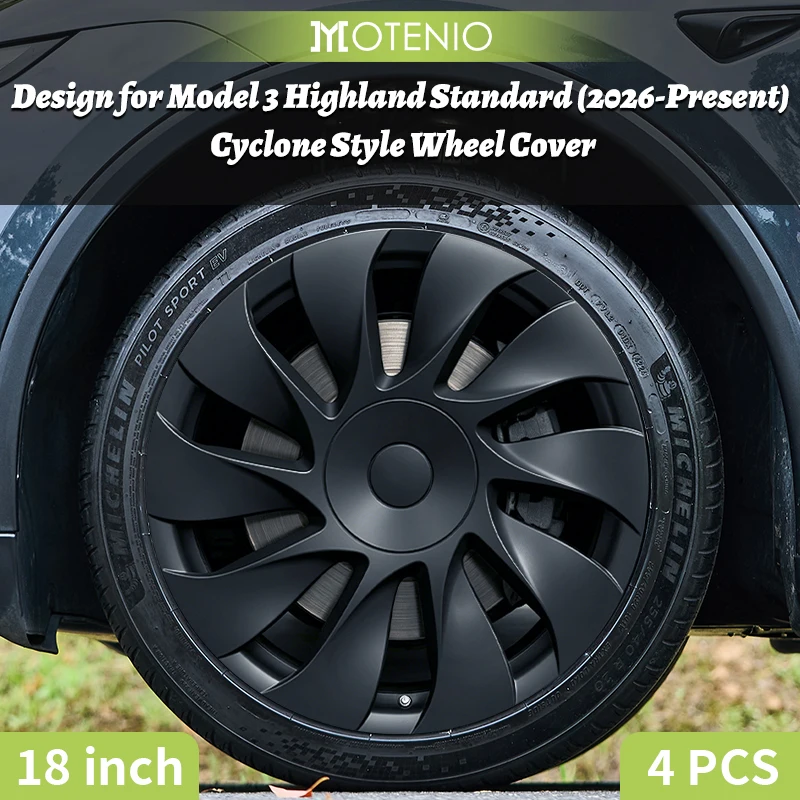 Design for Model 3 Highland Standard (2026-Present) Cyclone Style Wheel Cover 18 Inch  Wheel Cover Performance Protective Full Rim Cover Accessor