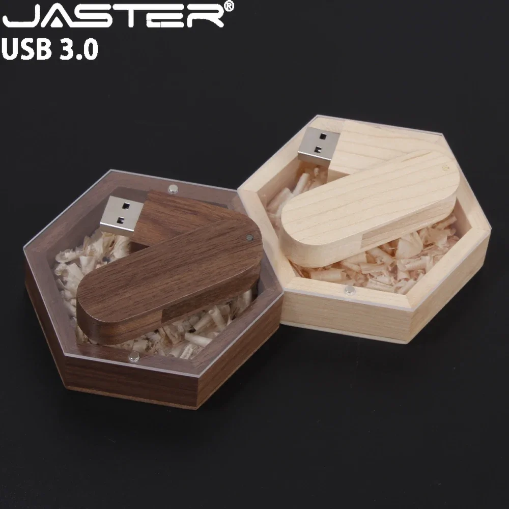 High Speed USB 3.0 Flash Drive 128GB Wood Box Free Custom Logo Pen Drive 64GB Creative Wedding Gifts Memory Stick 32GB Pendrive