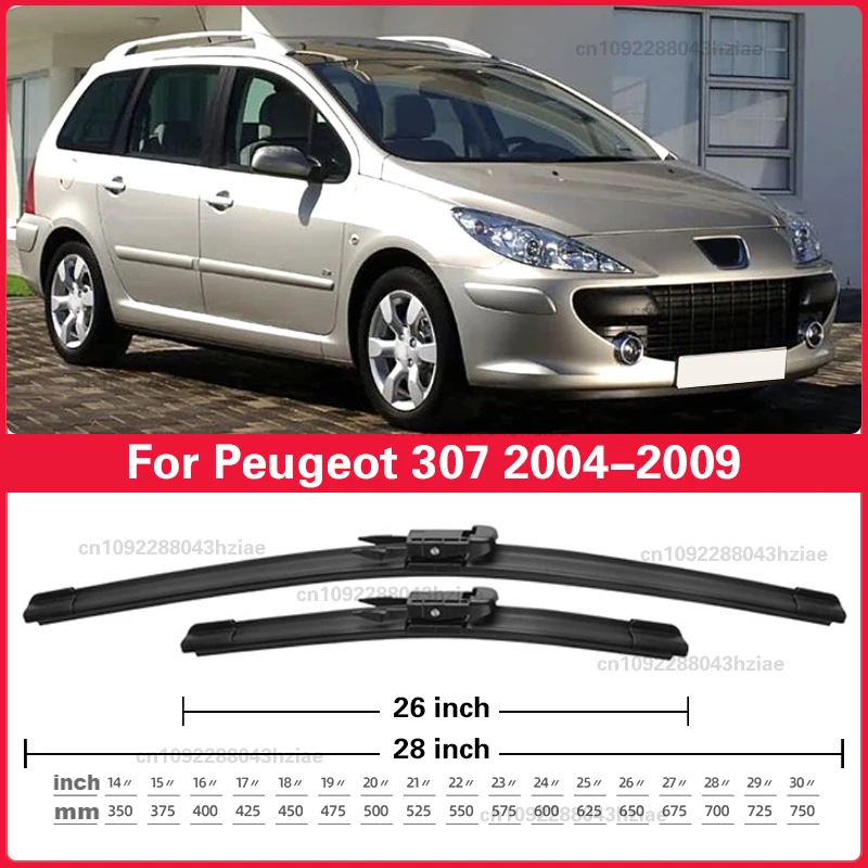 Scheibenwischer vorne, für Peugeot 307 Schrägheck 307CC 307 SW 2004–2009, Windschutzscheibe, Windschutzscheibe, sauberes Fenster, Regenbürste, 28 Zoll + 26 Zoll