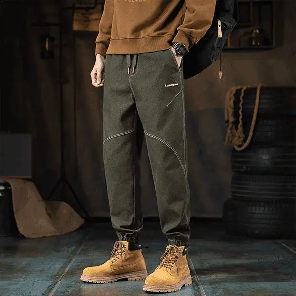 Celana Pria Model Open-crotch, Overall Kasual Beludru Celana Pria Musim Gugur dan Musim Dingin Model Ikat Kaki Sembilan Perempat Celana Overall Amerika