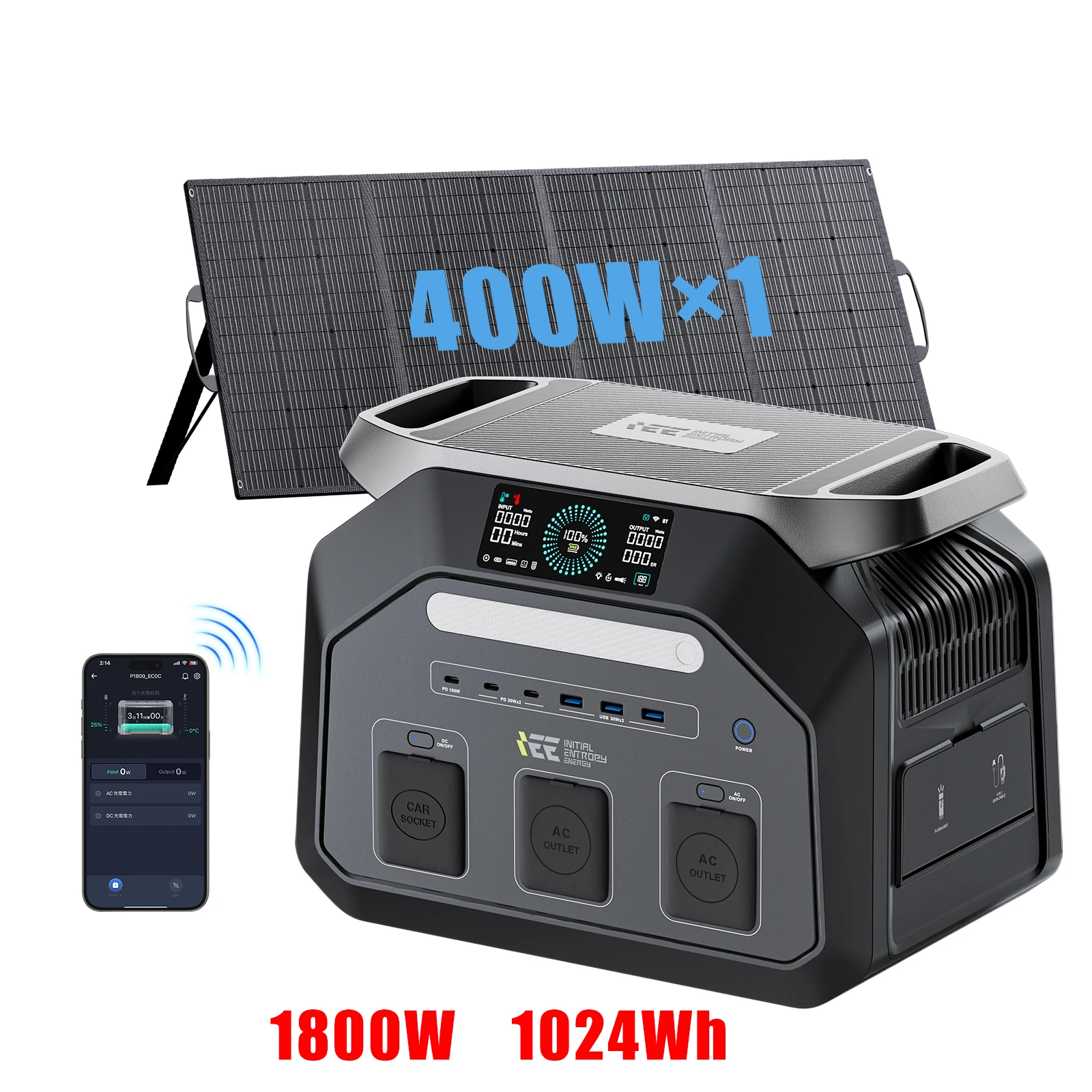 IEE P1800 Tragbare Powerstation 1800W AC-Ausgang Solargenerator 1024Wh LiFePO4-Akku mit Solarpanel für Wohnmobil Garten Camping