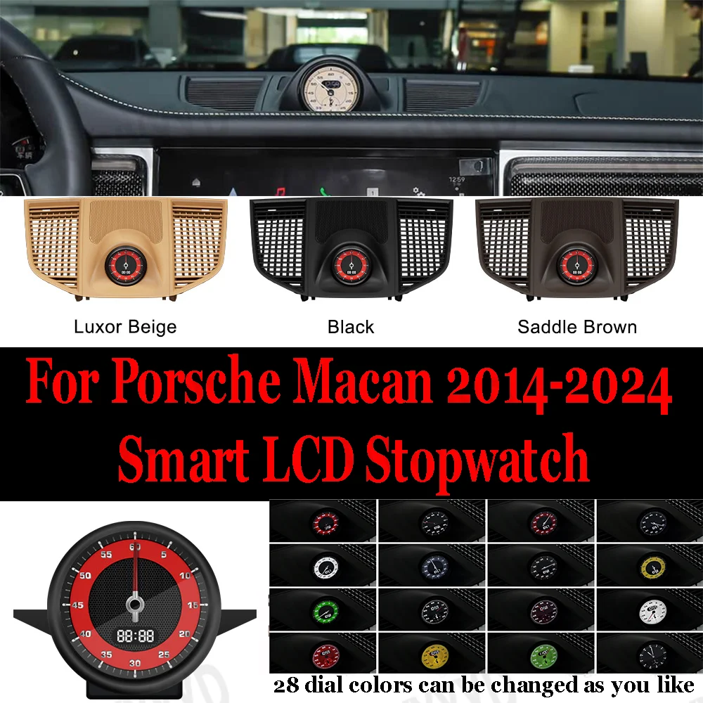 LCD ساعة توقيت كرونو لبورشه ماكان 2014-2023 28 أنماط الاتصال الداخلي لوحة القيادة المركزي ساعة البوصلة ساعة إلكترونية تجديد #1