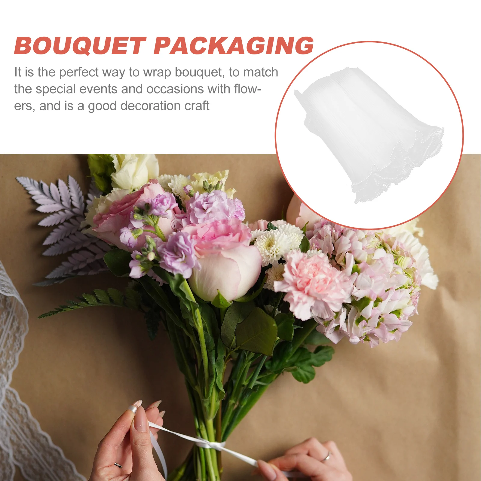 

Creative Floral Wrapping Paper Large Size Bouquet Packaging Decorative Florist Accessory Wavy Design Durable White