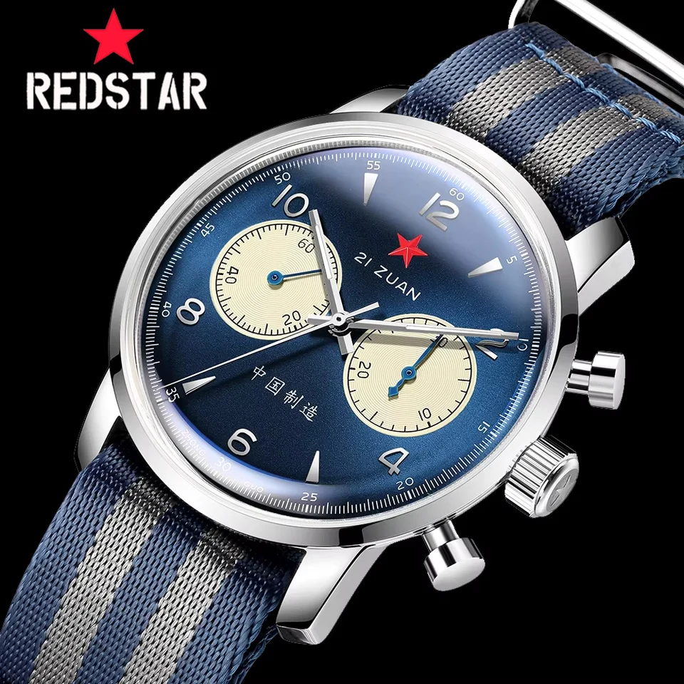 RED STAR 42mm Chronograph Men's Blue Panda Version 1963 Movement