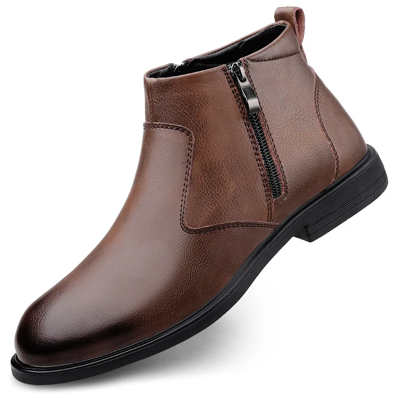 Men's Boots High-Top Chelsea Boots Fashion Business Ankle Boots Zipper Soft Sole Casual Shoes Leather Plus Size Men Shoes Botas