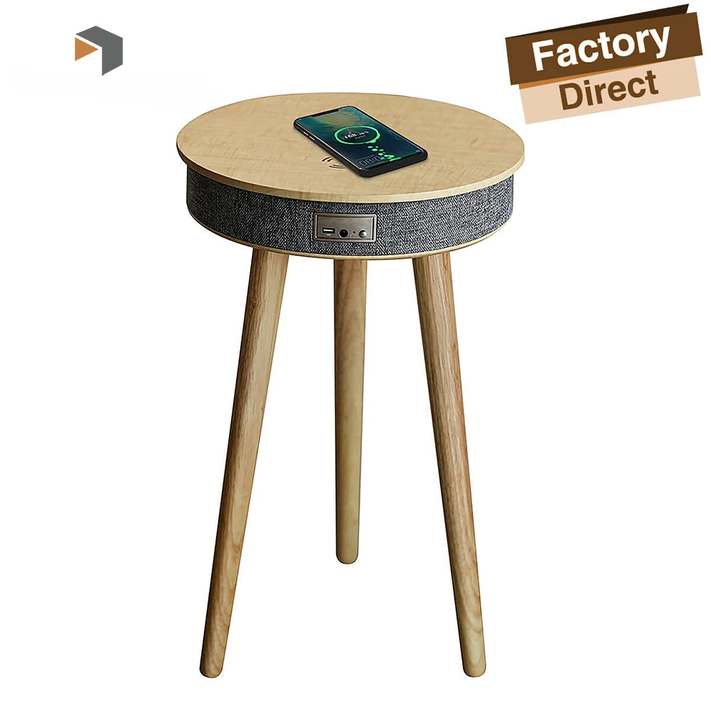 

living room round wood nodic smart furniture side table speaker coffee table with speaker and wireless charger