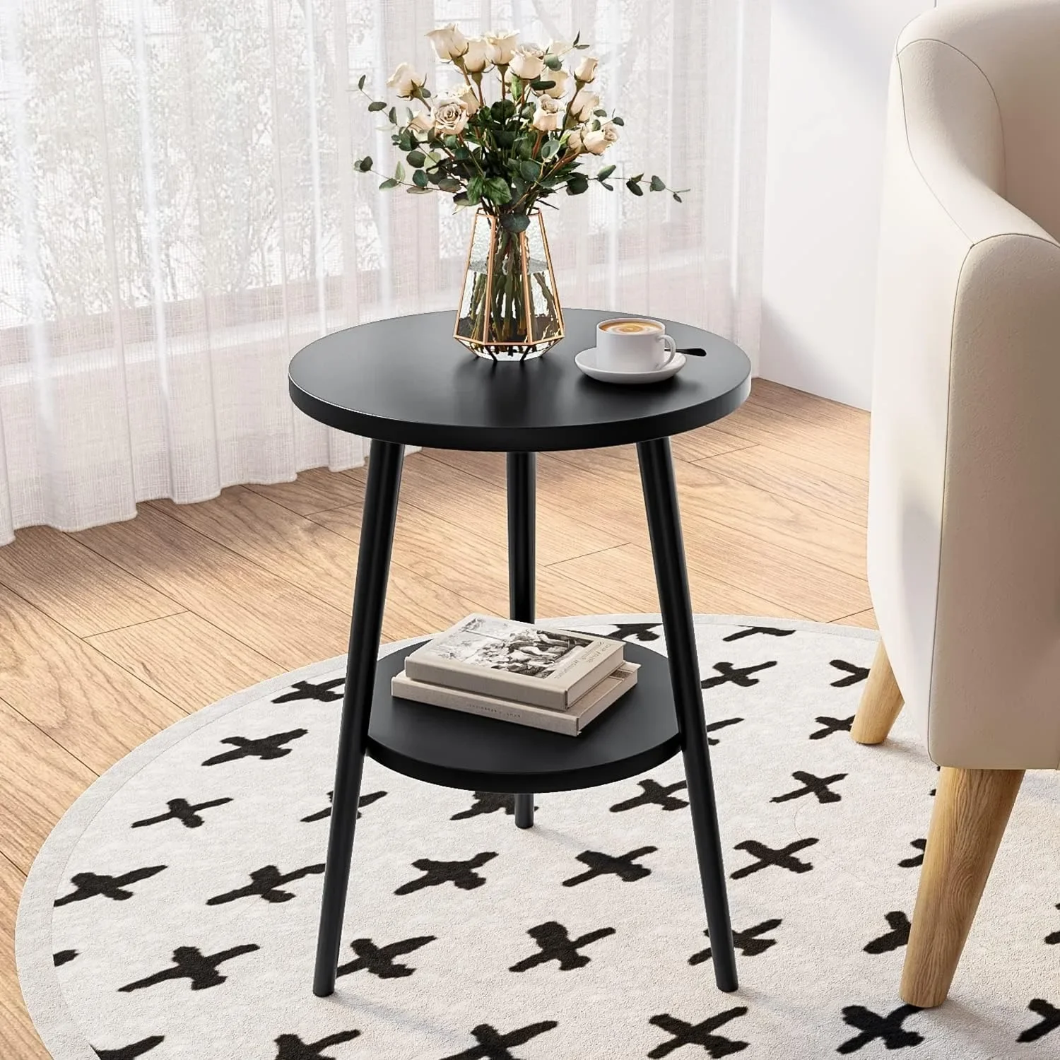 Double Layered Circular Dining Table, Small Side Table Round Wood Table, Suitable for Home Living Room Decoration, Bedroom