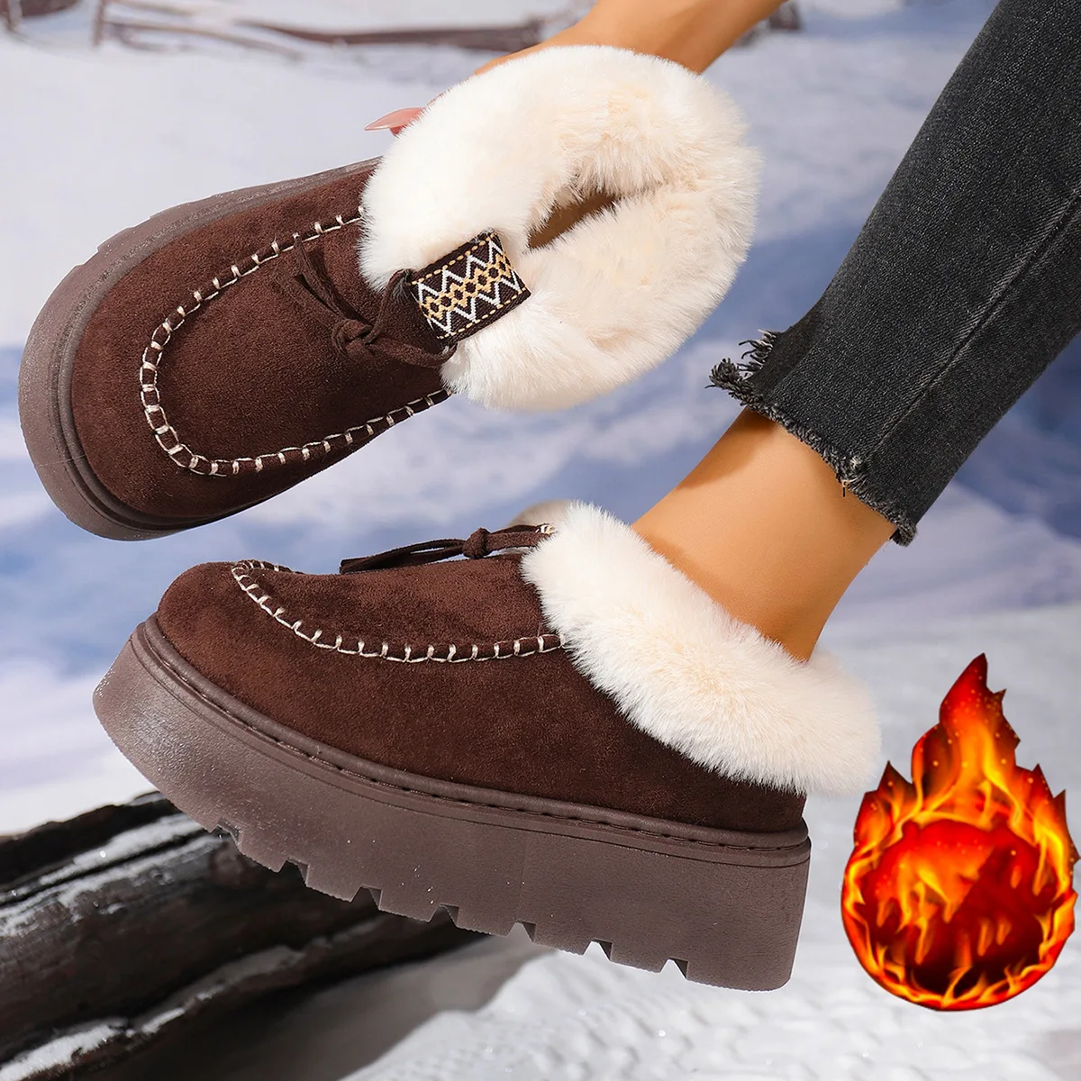 

Fleece Neck Snow Boots Winter 2025 New Round Toe Suede Sleeve Platform Sole Non-slip Wear-resistant Cotton Shoes