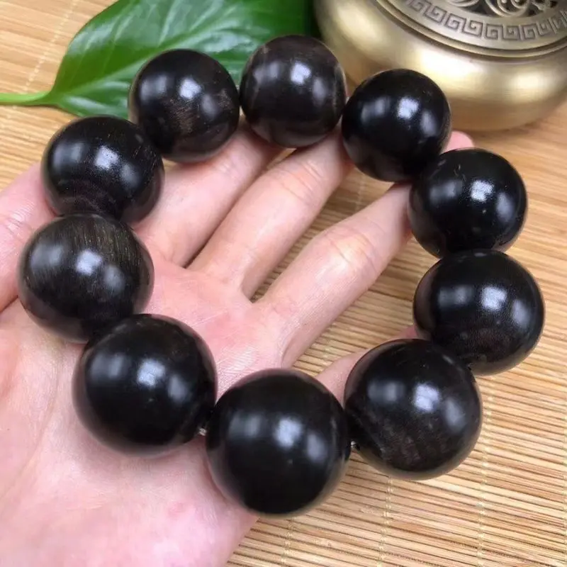 Black Bead Bracelet for Men and Women, Authentic Natural Old Yak Horn with Blood Veins, 108 Beads