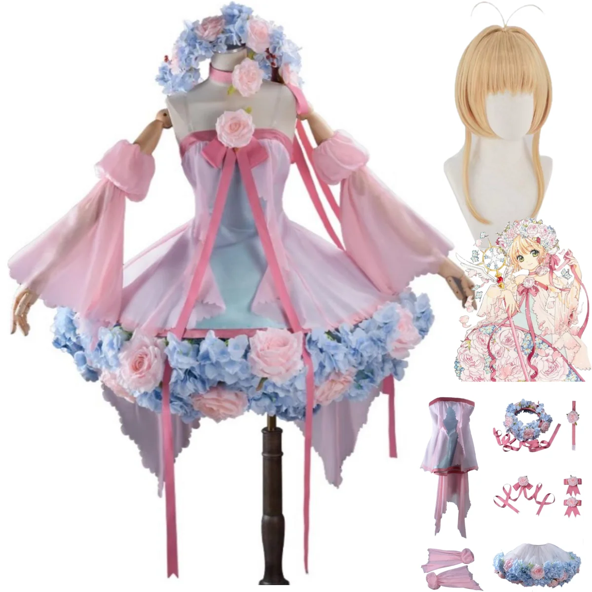 Cardcaptor Sakura Clear Card Cosplay Costume Sakura Kinomoto Flower Fairy Dress Anime Uniform Halloween Party Outfit - view 2