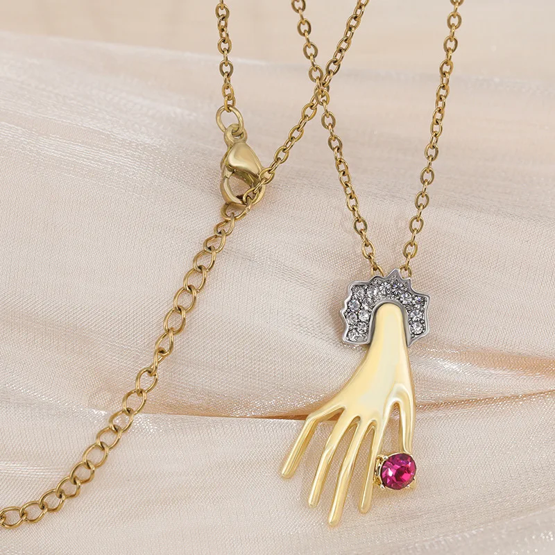 

Titanium steel necklace, non-fading Witch's hand stainless steel collarbone chain for women