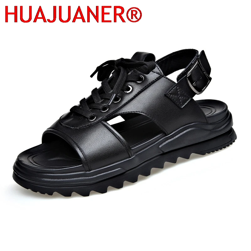

Мужские сандалии-гладиаторы на платформе, летние туфли из натуральной кожи, мужские тапочки с нескользящей подошвой, повседневная деловая обувь для мужчин, летняя обувь
