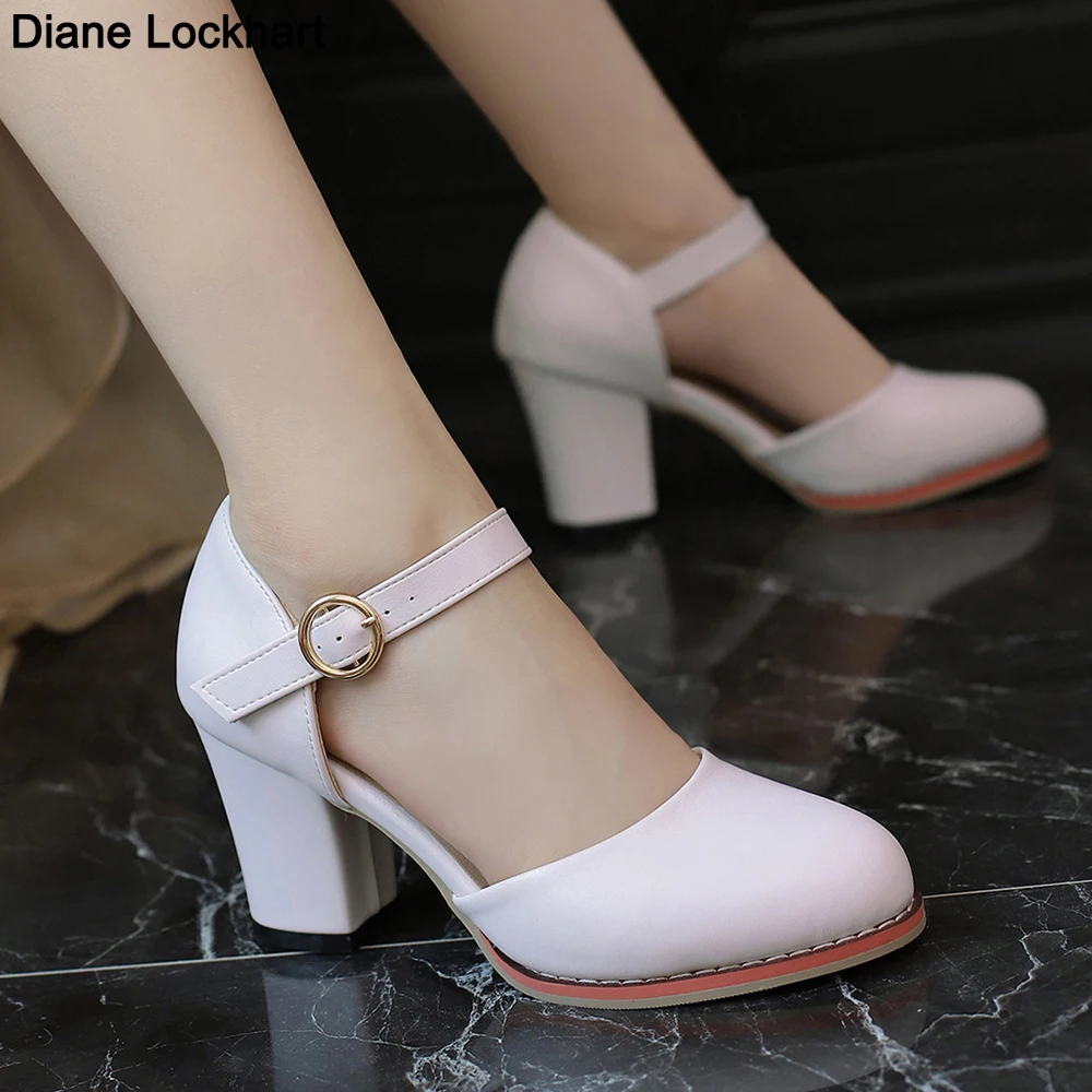 New Round Toe Platform Mary Jean Shoes Women Thick Heels Woman Square Toe High Heeled Shoes Party Danc Ladies Pumps Free Ship