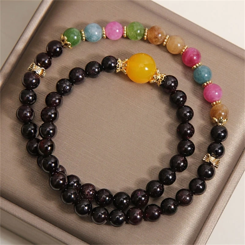 Natural Energy Red Garnets Double Loop Bracelet for Elegant Stacking Appearance