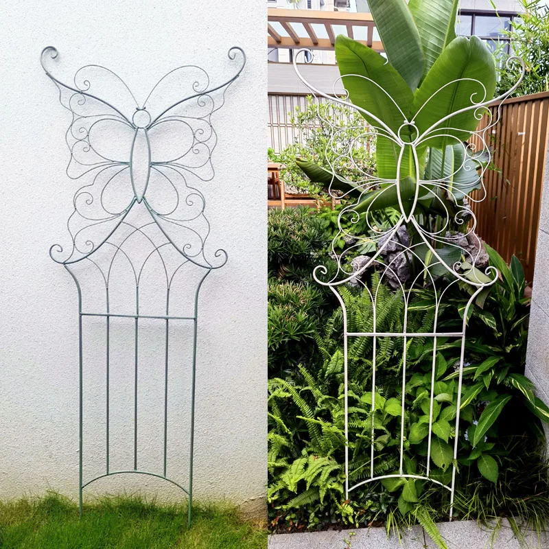 

Vintage Iron Trellis for Climbing Plants Butterfly Garden Clematis Holder Artistic Balcony Flower Stand Rust-Proof Plant Support