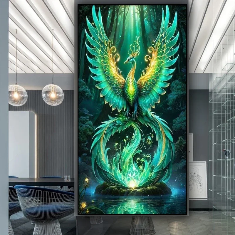 Fantasy Green Phoenix Diamond Painting New 2025 Full Diamond Embroidery Mosaic Diy Crystal Art Vermilion Birds Home Decor Gift