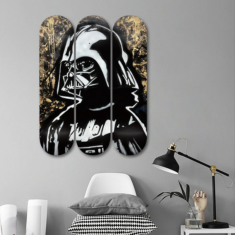 Set of 3pcs Dark Vador Pop Art Skateboard Wall Art 7-layer Maple Decoration Skateboard Furnish and Decorate for Home Decor