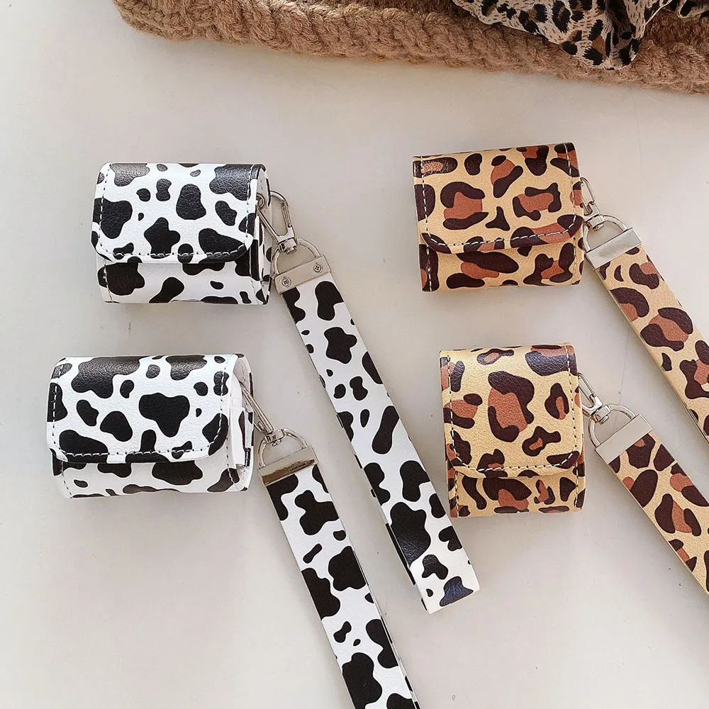 luxury leopard and cow print leather headphone case for airpods 1 2 3 4 pro 2 wireless bluetooth earphone case coque funda