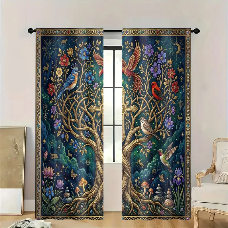Whimsical Magical Forest Tree of Life Curtains Fantasy Enchanted Woodland Home Decor Panel Semi Sheer Window Drapes for Bedroom