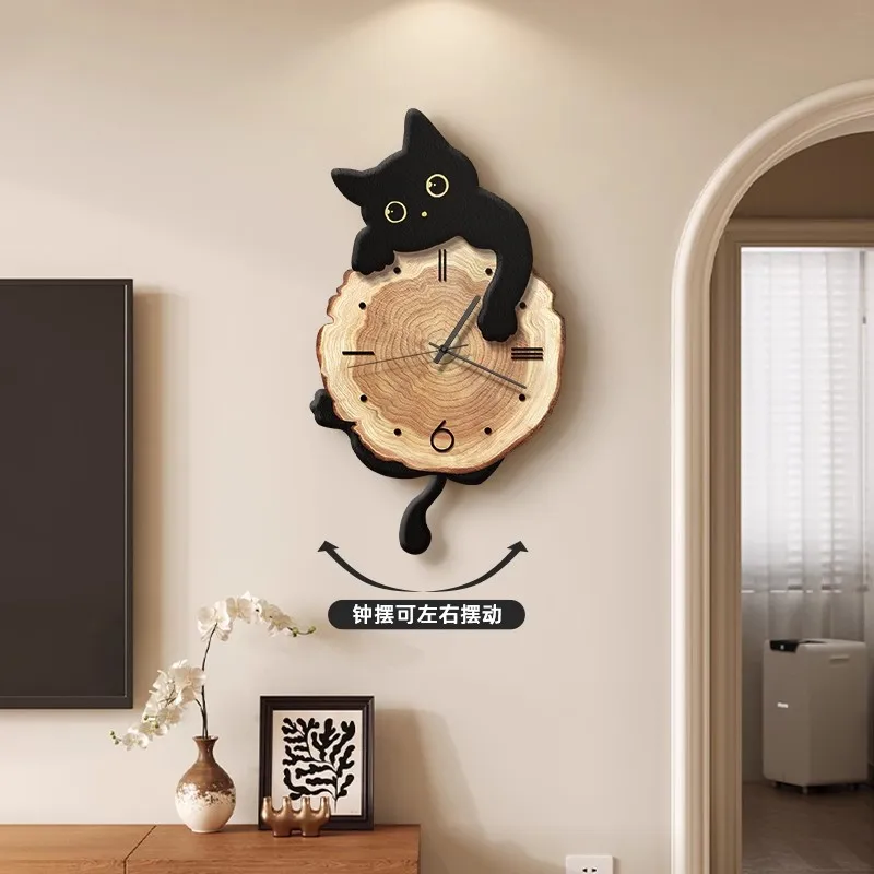 Modern simple cat clock hanging clock living room 2024 new creative clock hanging wall advanced sense art hanging watch