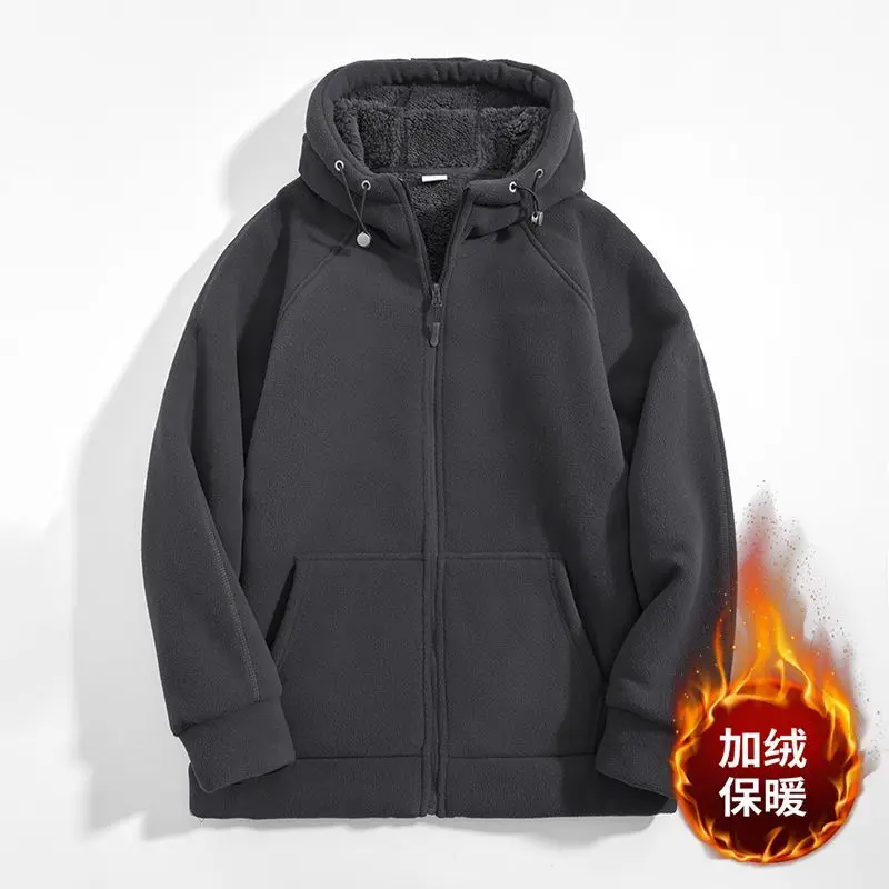 Men's Sherpa Fleece Lined Jacket Heavyweight Drawstring Windproof Full Zip Thicken Hoodie Outerwear Kangaroo Pocket Outfits Tops