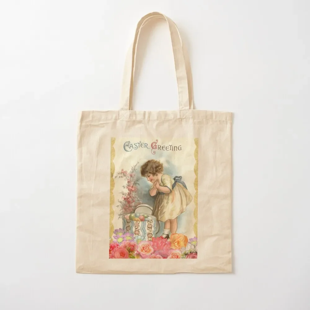 

Vintage Easter Egg And Pink Spring Floral -Easter Greetings Tote Bag Women's tote bag Cloth bags Tote Bag