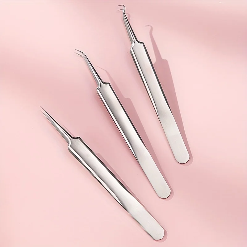 4pcs Set of Premium Stainless Steel Precision Tweezers , Blackhead, And Pimple Remover, Professional Facial Care Tweezers Acne