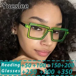 R56791 Cartoon Stripe Reading Glasses for Women Square Fashion Stitching Color Presbyopic Eyewear Dioptric +100 +200 +300